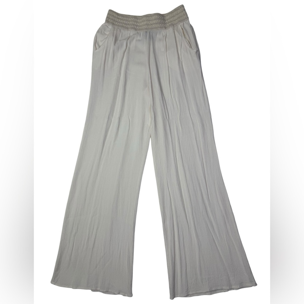 HeartSoul‎ Wide Leg Smocked Waist Pants Women’s L White Lined Boho Resort